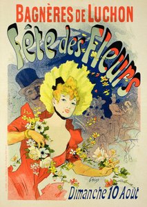 Reproduksjon av en plakat som reklamerer for blomsterfestivalen i Bagneres-de-Luchon, 1890